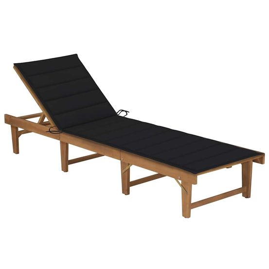 Chaise longue pliable avec coussin bois d'acacia solide bain de soleil