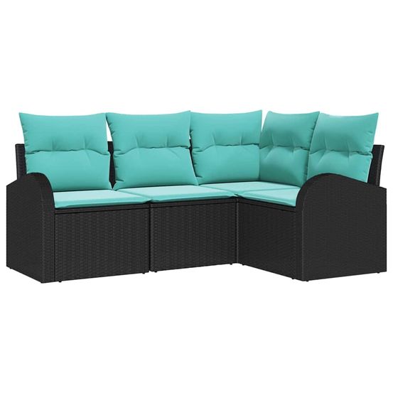 Ensemble de canapé de jardin 4 pc noir et turquoise polyrotin
