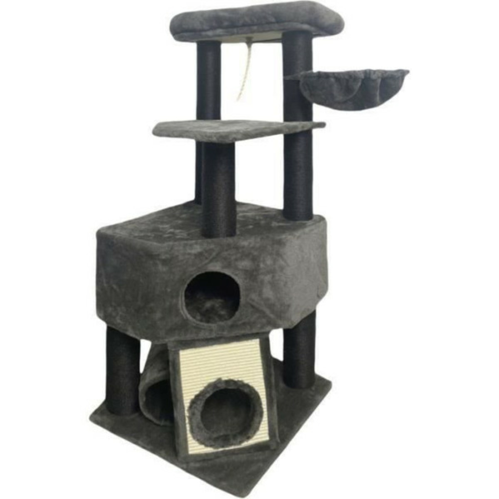 Guily arbre a chat stable - idéal chats taille moyens - 50 x 50 x 141 cm - gris foncé - 2 plateformes, 1 perchoir, 1 cabane, 1