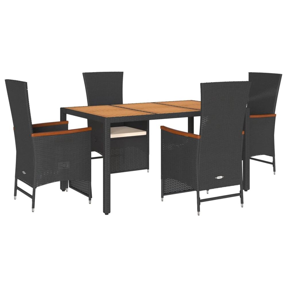 Ensemble à manger de jardin coussins 5pcs noir résine tressée