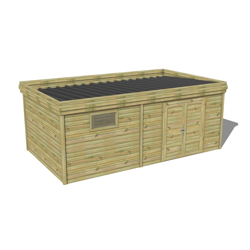 Abri de jardin bois pin traité autoclave 27mm - 5,995x3,44m / 21m2 - bac acier - abri français