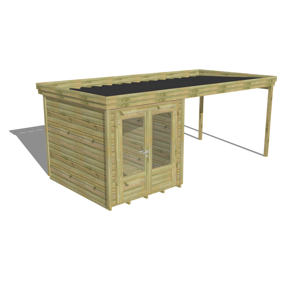 Abri de jardin bois pin traité autoclave 27mm - 5,64x2,64m / 15m2 - bac acier - plancher bois