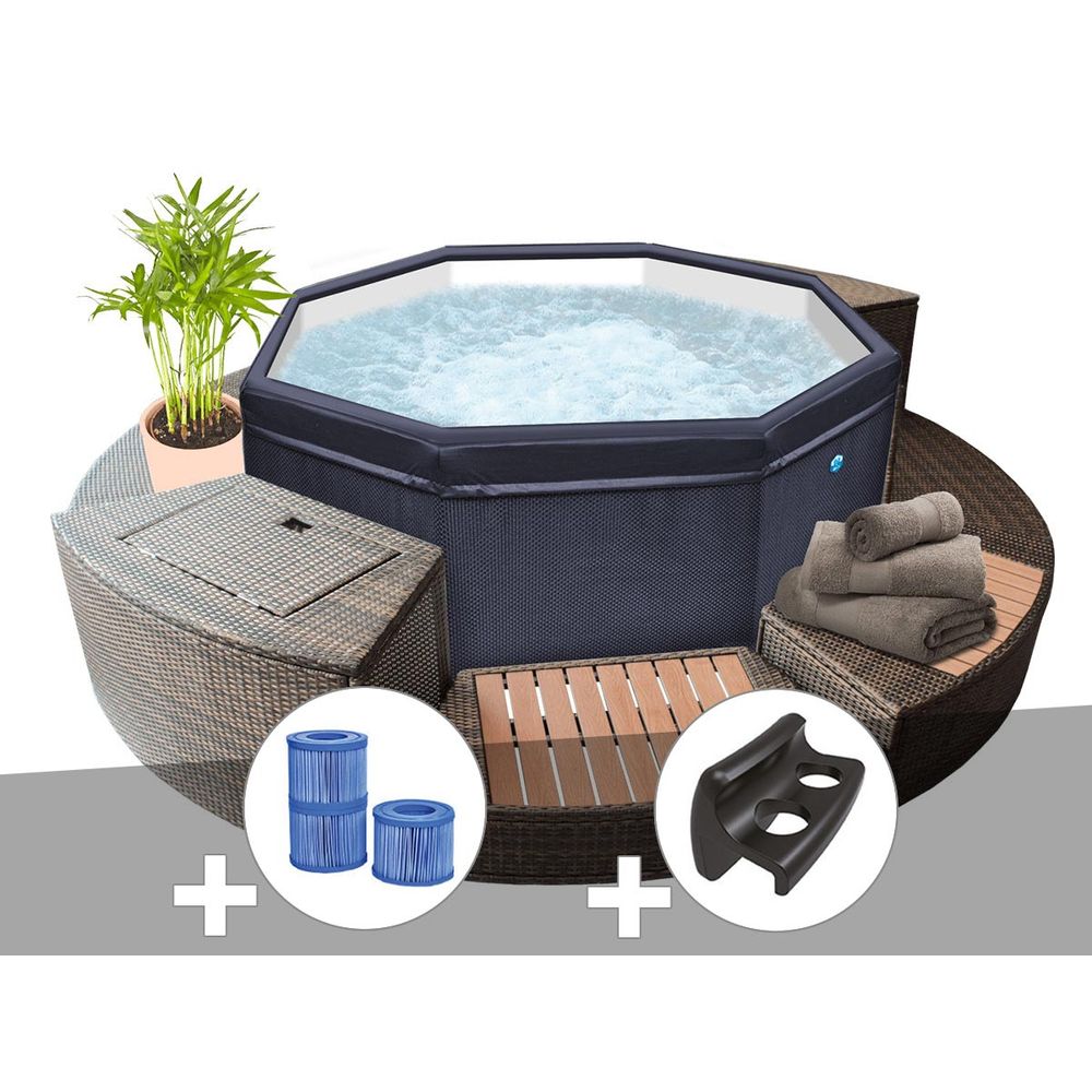 Spa portable semi-rigide octopus octogonal bulles 4-6 places avec mobilier + 3