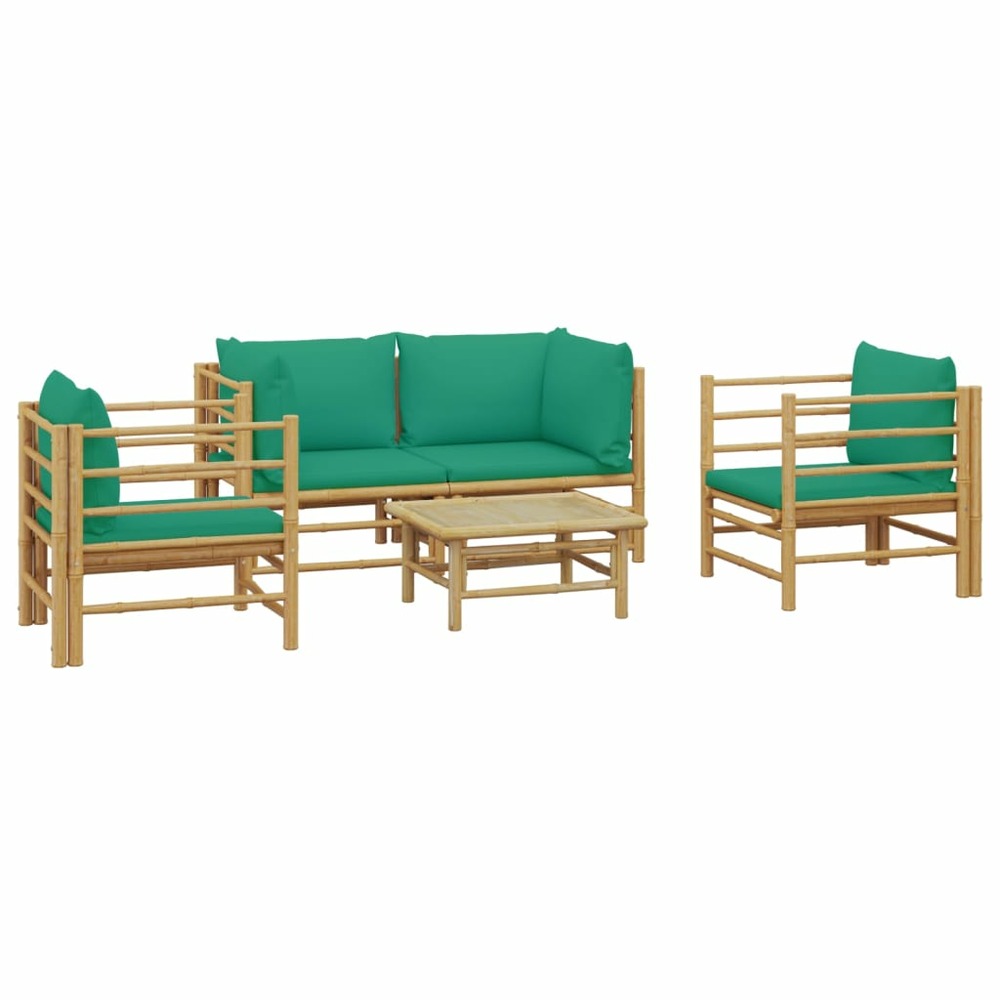 Salon de jardin meuble d'extérieur ensemble de mobilier 5 pièces avec coussins vert bambou