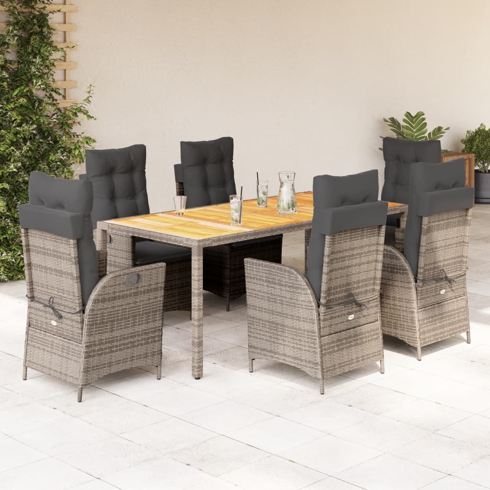Ensemble à manger de jardin et coussins 7 pcs gris rotin
