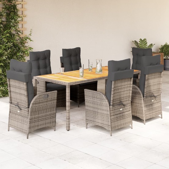 Ensemble à manger de jardin et coussins 7 pcs gris rotin