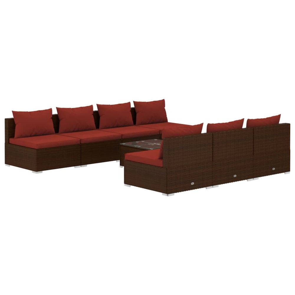 Salon de jardin 8 pcs avec coussins résine tressée marron