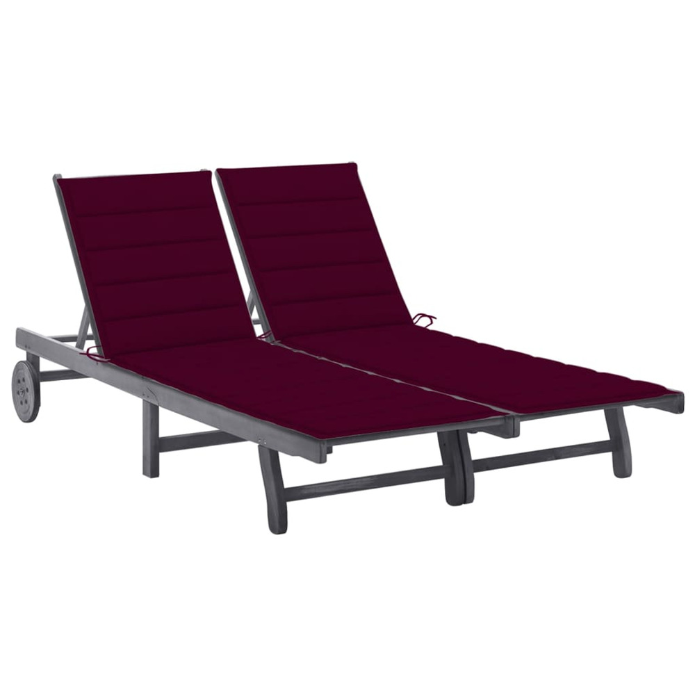 Chaise longue de jardin 2 places avec coussin gris acacia bain de soleil