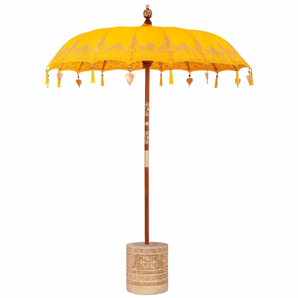 Parasol balinais avec base jaune 185 x 185 x 260 cm