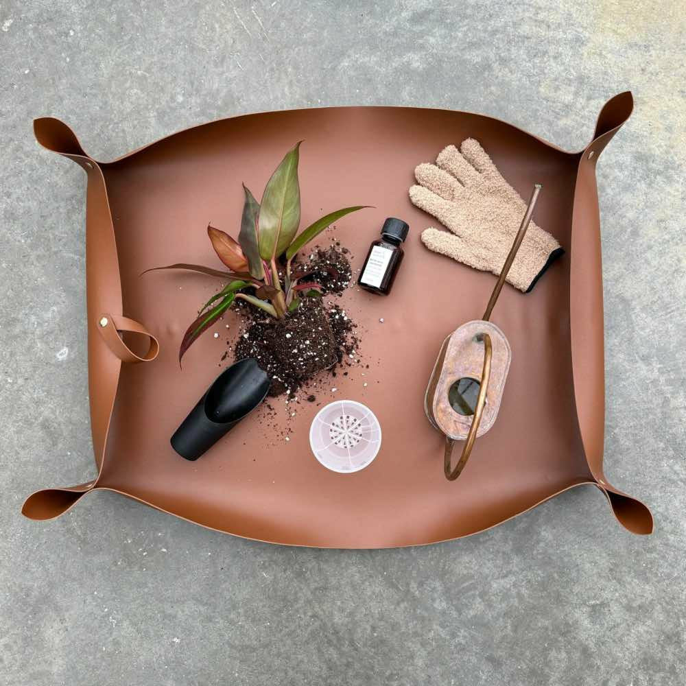 Grand tapis de rempotage en simili cuir - tapis de rempotage pour plantes - noisette