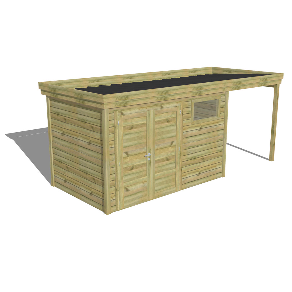 Abri de jardin bois pin traité autoclave 27mm - 5,44x2,14m / 12m2 - bac acier - abri français