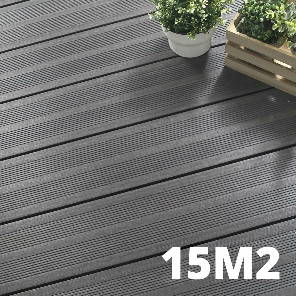 Kit terrasse atlanta 15m² - 46 lames de terrasse (220 x 14.5 x 2.25 cm) - platinium - garantie 15 ans - fixation par clips