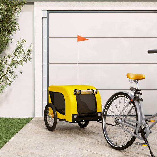 Remorque vélo grand chien tissu oxford cadre fer pour voyage jaune