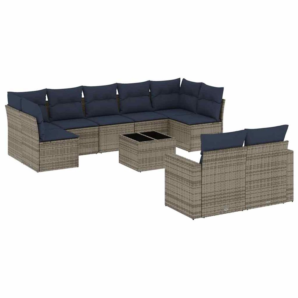 Salon de jardin 10 pcs avec coussins gris résine tressée