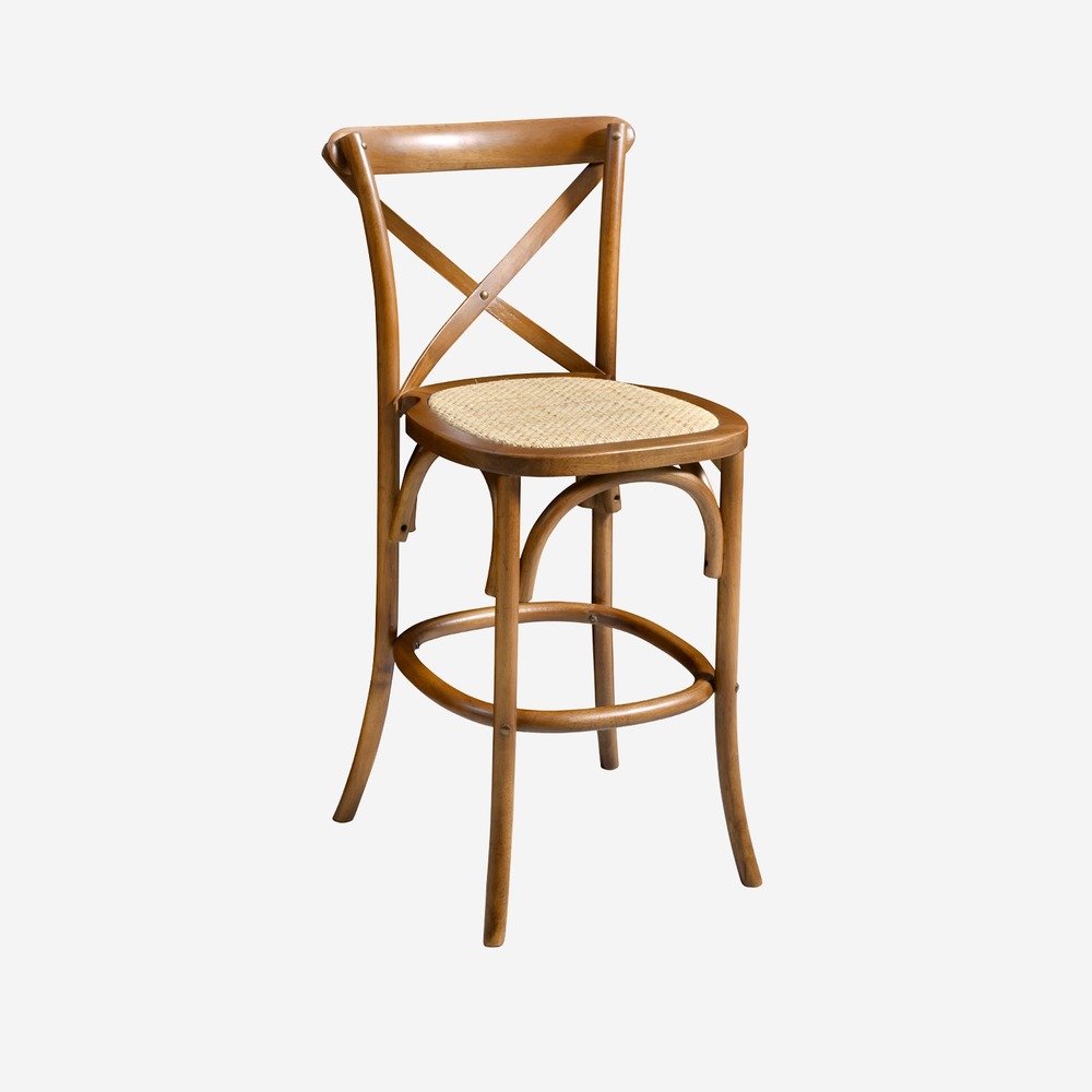 Tabouret de bar bistrot vintage en bois avec repose-pieds
