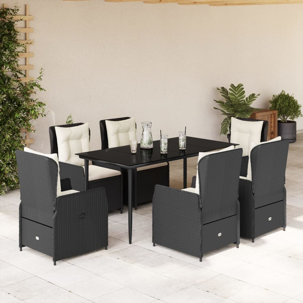 Ensemble à manger de jardin coussins 7pcs noir résine tressée