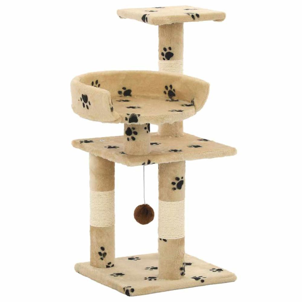 Arbre à chat et griffoirs en sisal 65 cm beige motif de pattes