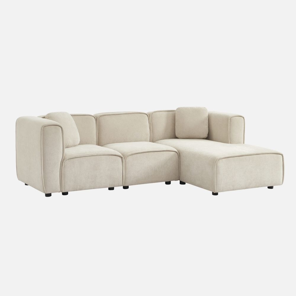 Canapé d'angle droit 3 places tissu 2 coussins carrés l 230 x p 145 x h 70 cm - lester