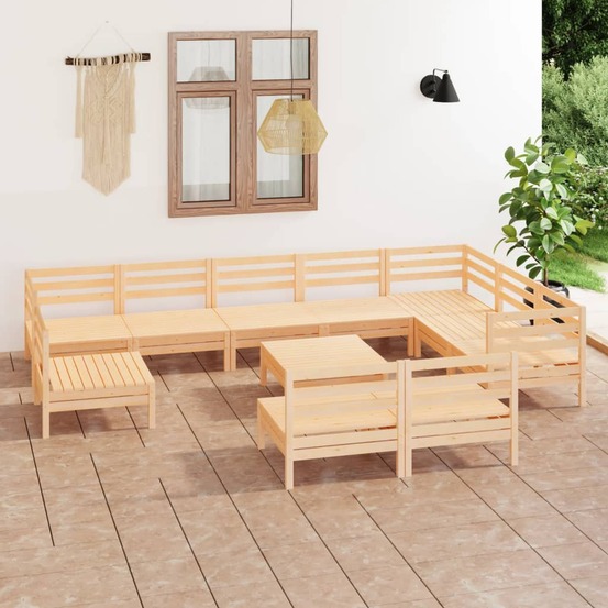 Salon de jardin 11 pcs bois de pin massif