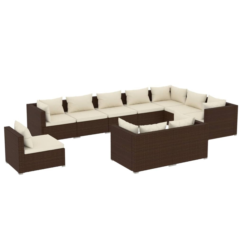 Salon de jardin meuble d'extérieur ensemble de mobilier 10 pièces avec coussins résine tressée marron