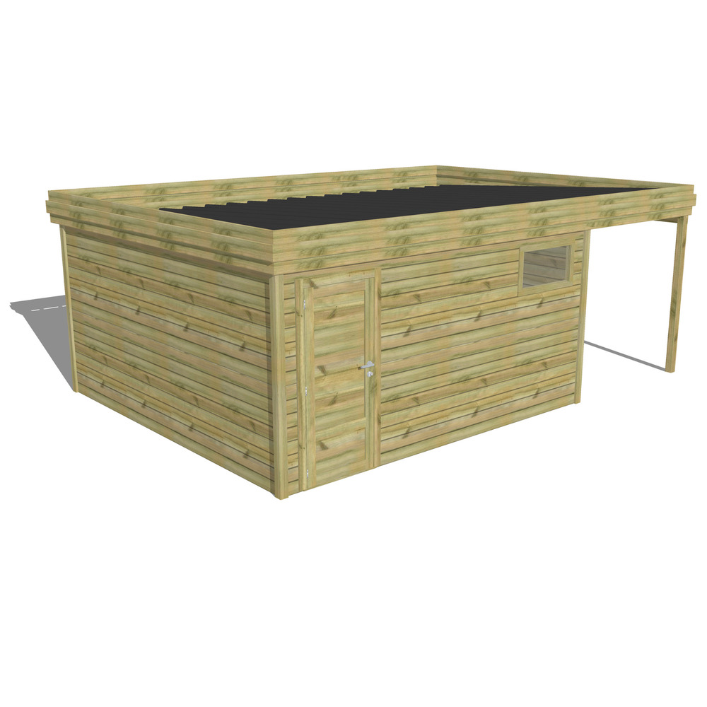 Abri de jardin bois pin traité autoclave 27mm - 6,34x4,34m / 28m2 - bac acier - abri français