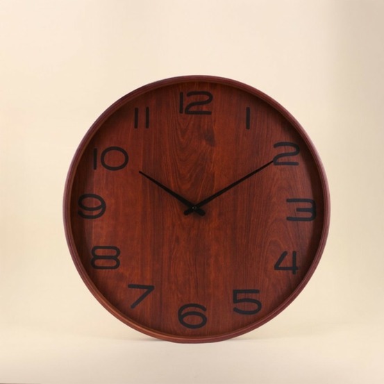 Horloge ronde vitrée en bois foncé 55cm