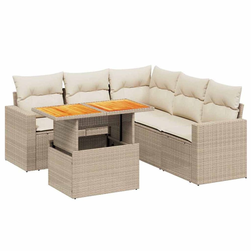 Salon de jardin avec coussins 6 pcs beige résine tressée