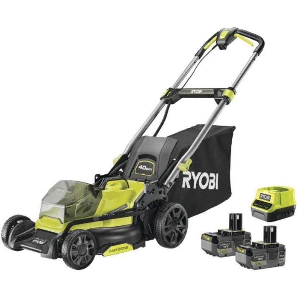 - tondeuse poussée 18v brushless - ø coupe 40 cm - ramassage et mulching - 2 batteries 18v 4,0 ah & chargeur - ry18lmx40