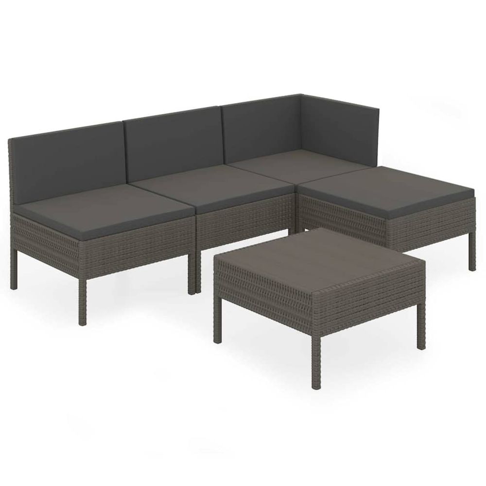 Salon de jardin 5 pcs avec coussins résine tressée gris