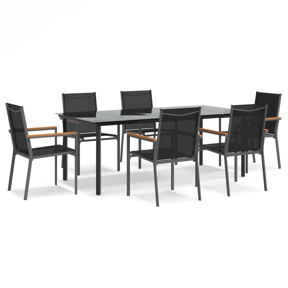 Ensemble à manger de jardin 7 pcs noir textilène et acier