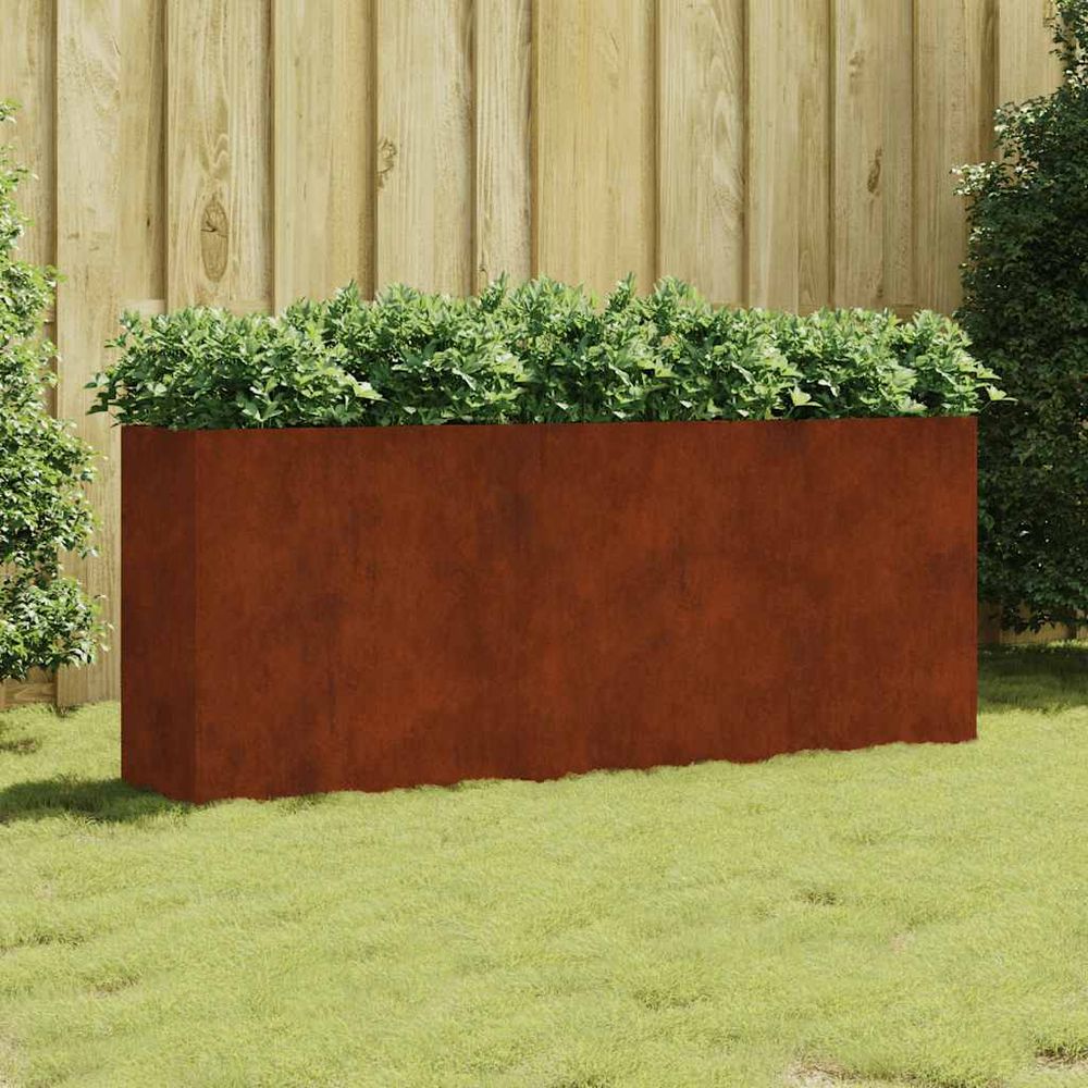 Jardinière haute étroite acier corten patine naturelle pour séparation balcon terrasse brun 200x40x80cm