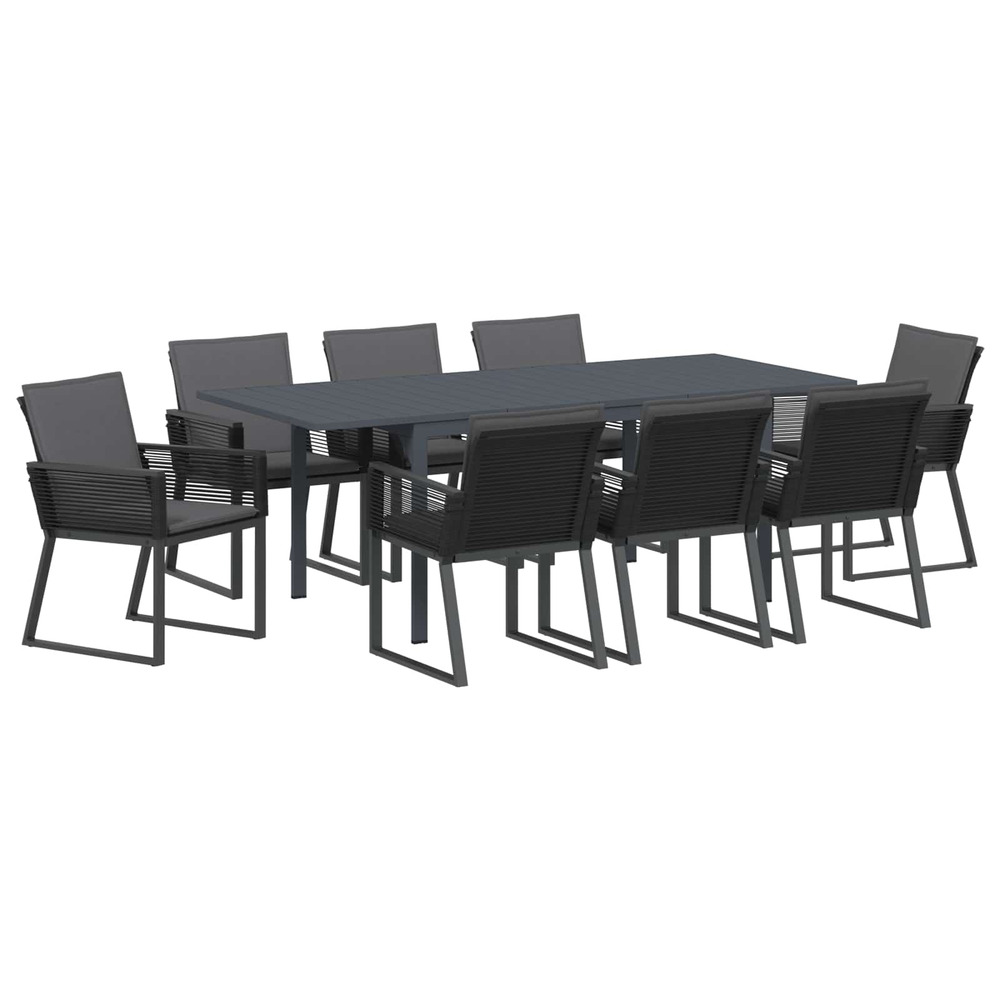 Ensemble de salle à manger pour jardin 9 pcs noir polyrotin