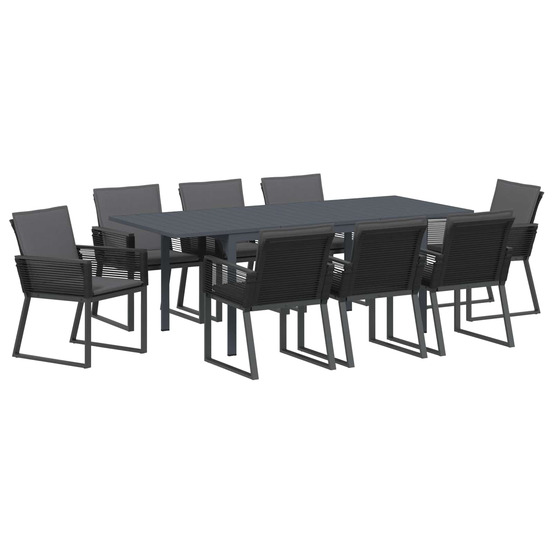 Ensemble de salle à manger pour jardin 9 pcs noir polyrotin