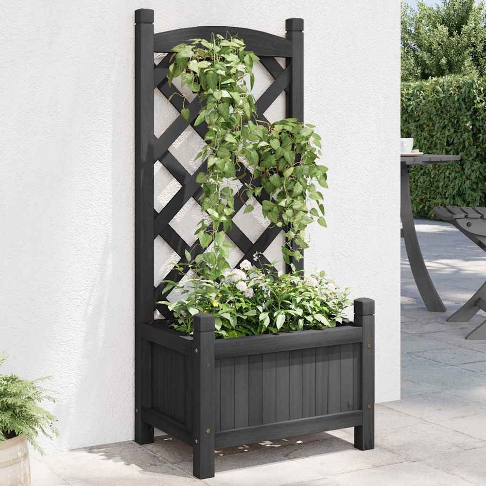 Jardinière avec treillis arqué bois de sapin pour plantes grimpantes noir 90cm