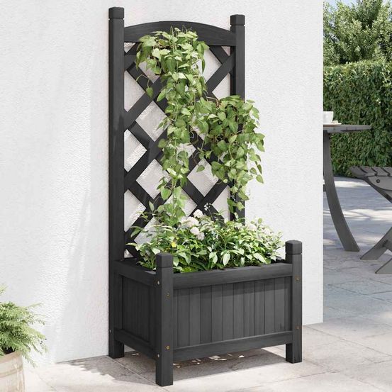 Jardinière avec treillis arqué bois de sapin pour plantes grimpantes noir 90cm