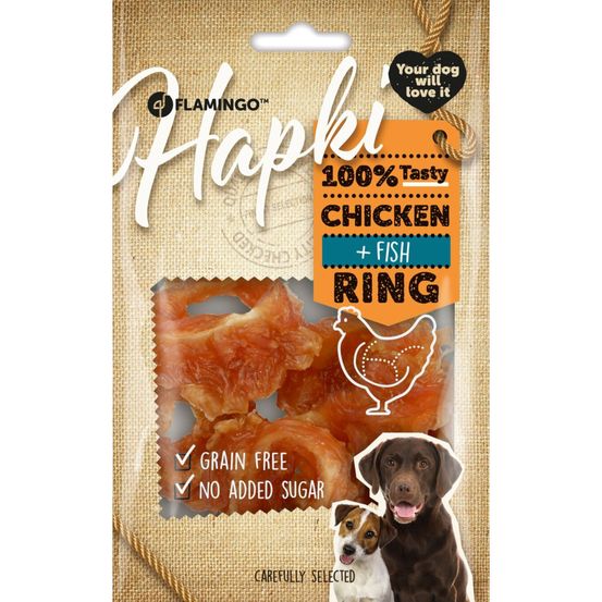 Friandises hapki anneaux poulet et cabillaud 85 g pour chien