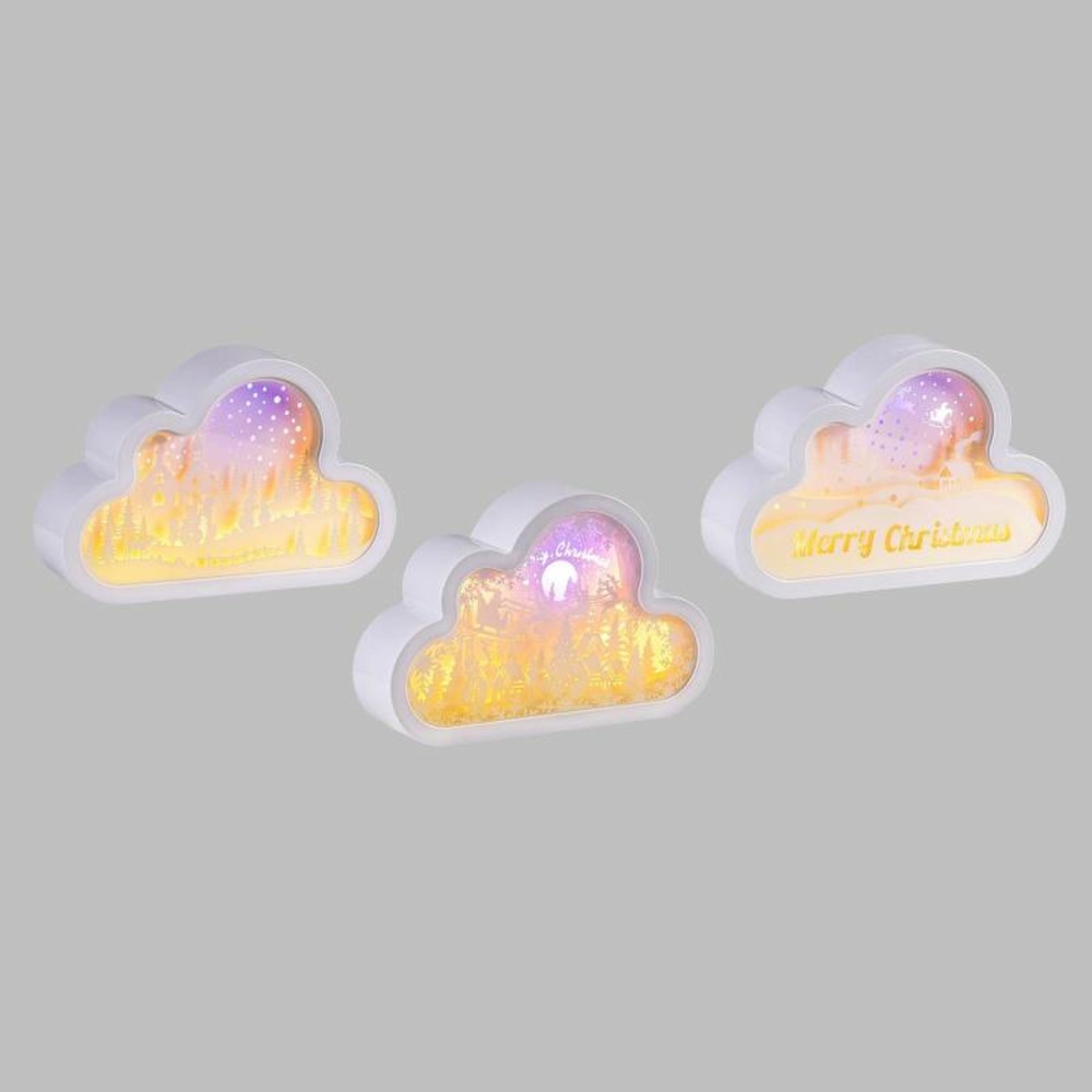 Lot de 3 décorations de noël nuages blanc en papier à piles