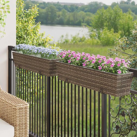 Grande jardinière de balcon métal gris pour garde-corps fixation facile 80 cm