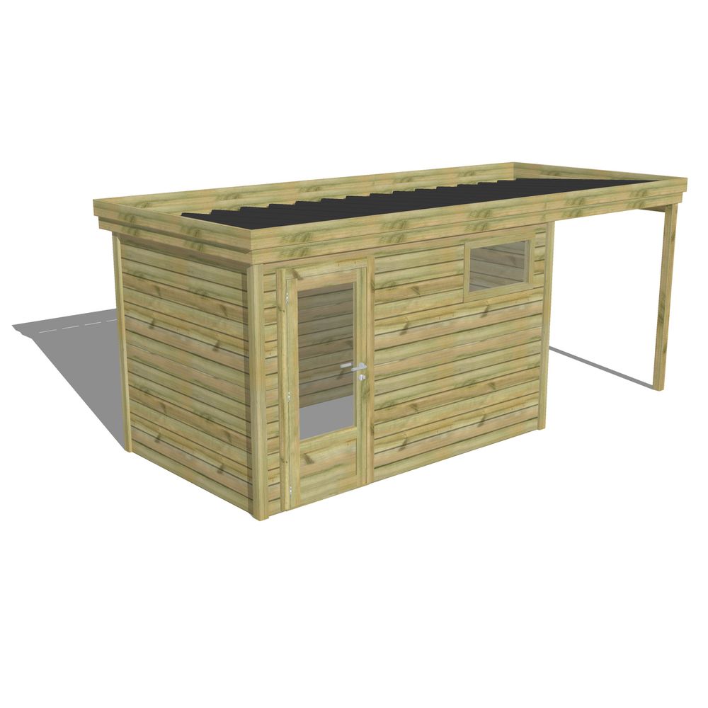 Abri de jardin bois pin traité autoclave 27mm - 5,44x2,14m / 12m2 - bac acier - abri français