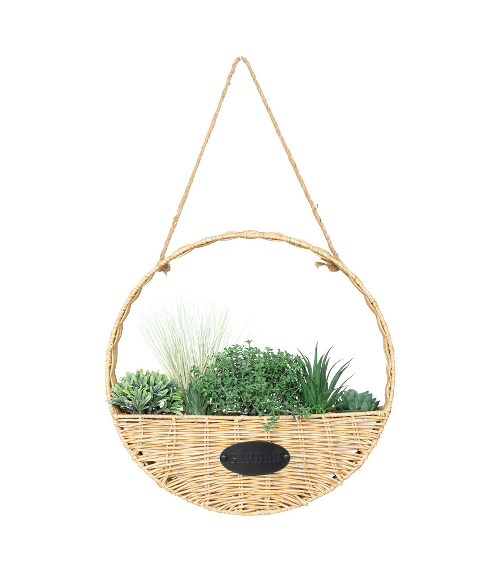 Plantes artificielles suspendues dans un panier tressé avec corde d 40 cm
