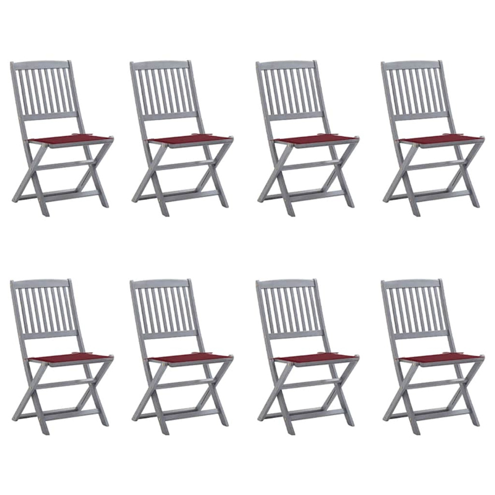 Chaises pliables d'extérieur lot de 8 et coussins bois d'acacia