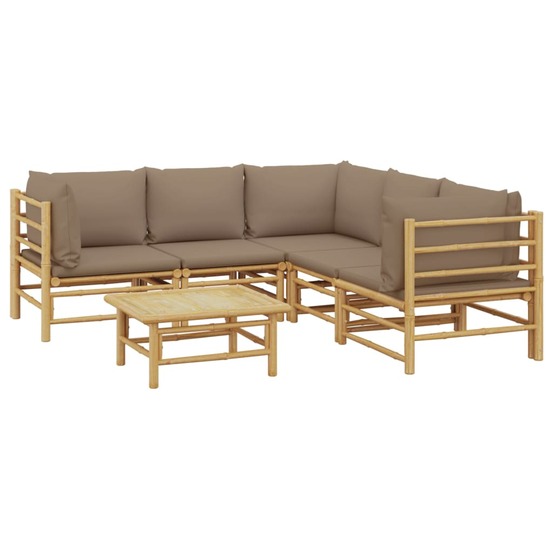 Salon de jardin meuble d'extérieur ensemble de mobilier 6 pièces avec coussins taupe bambou