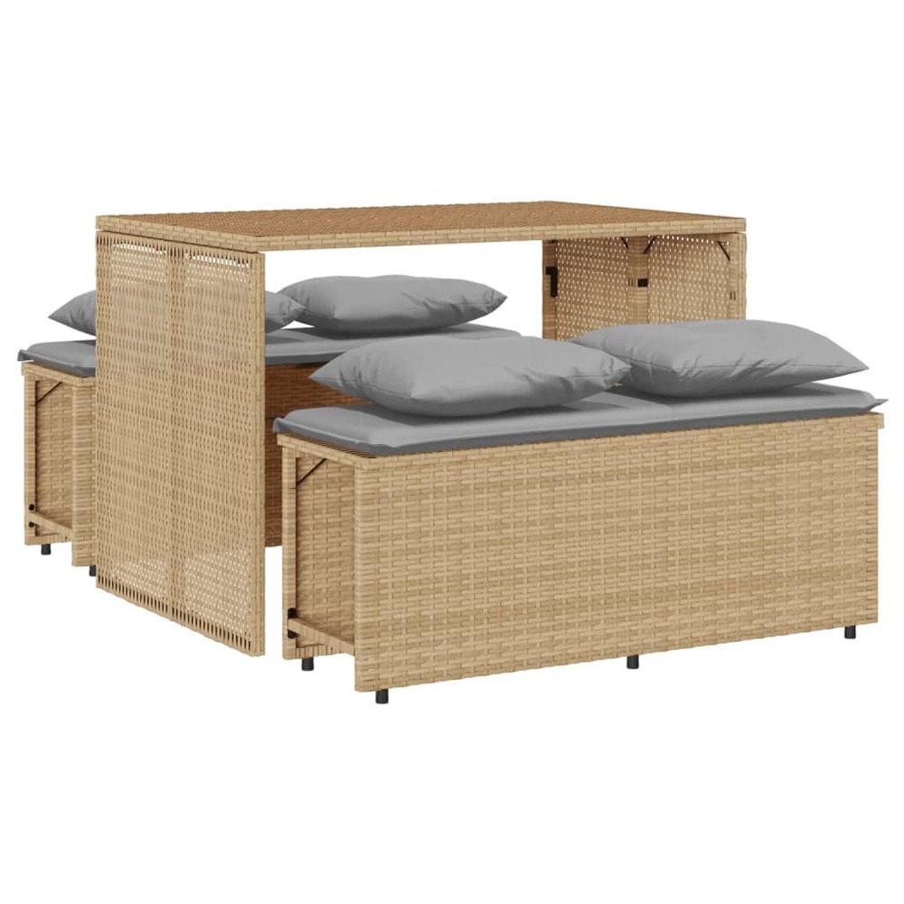 Ensemble à manger de jardin et coussins 3 pcs beige poly rotin
