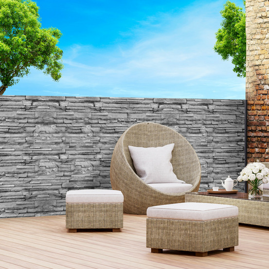 Brise vue occultant 1,8 x 10 m motif pierre grise 160 gr/m²