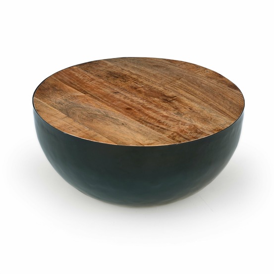Tajy-table basse ronde en bois massif et métal d70 cm