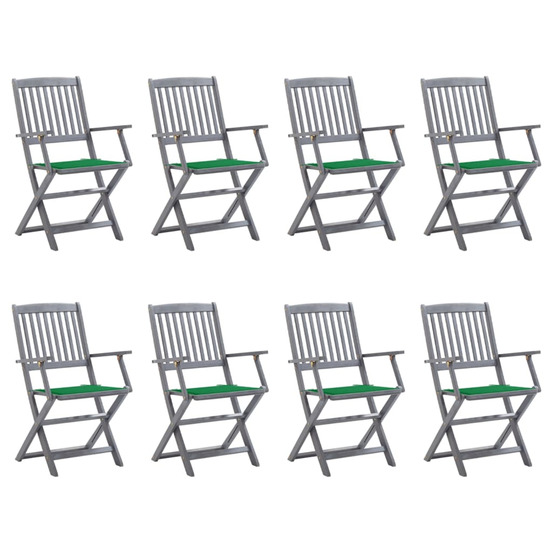 Chaises pliables d'extérieur lot de 8 et coussins bois d'acacia