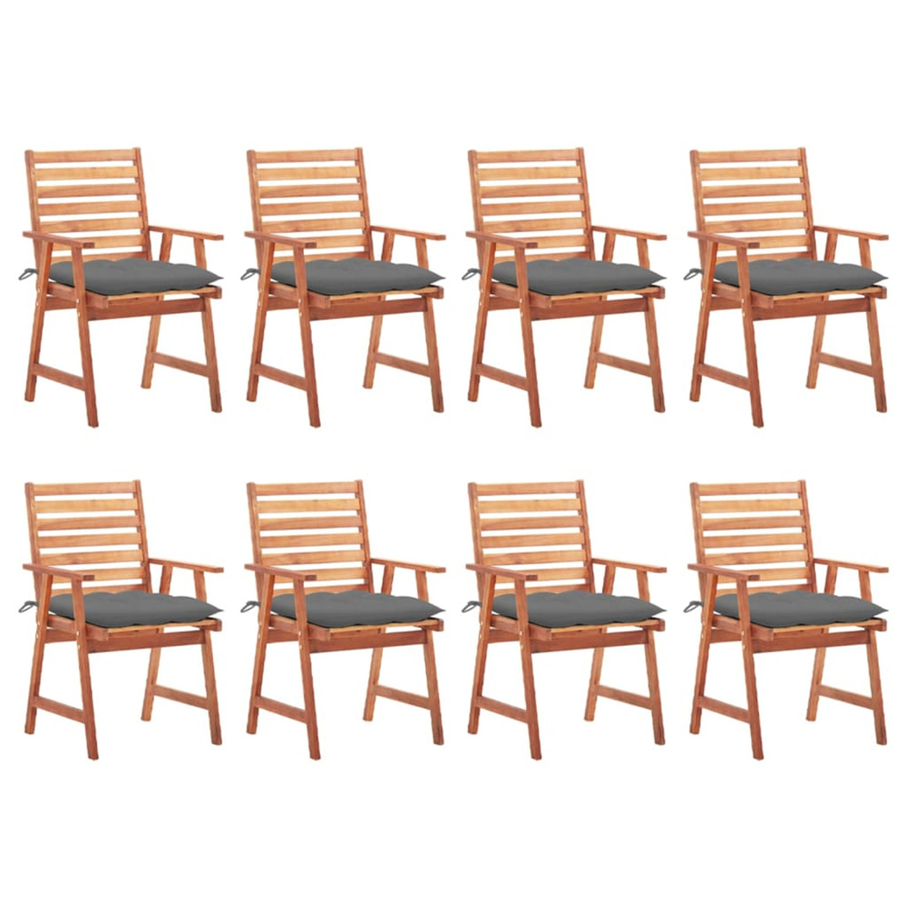 Chaises à manger d'extérieur lot de 8 et coussins acacia massif