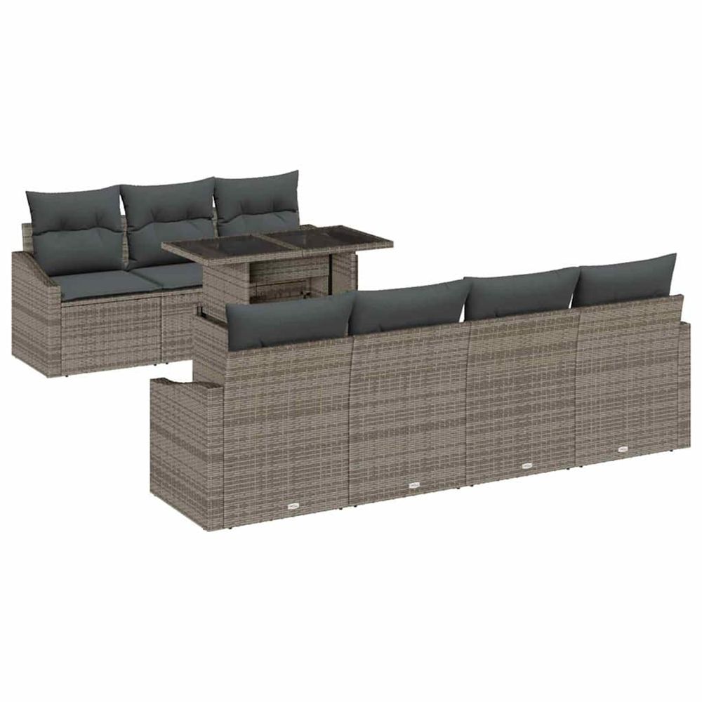 Ensemble de canapé de jardin 8 pc gris polyrotin