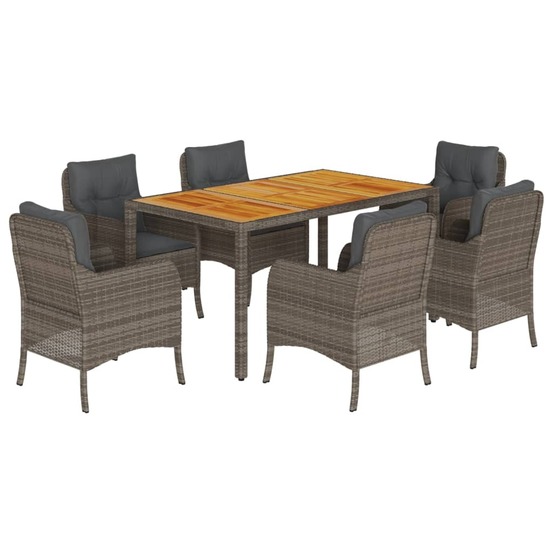 Ensemble à manger de jardin et coussins 7 pcs gris rotin