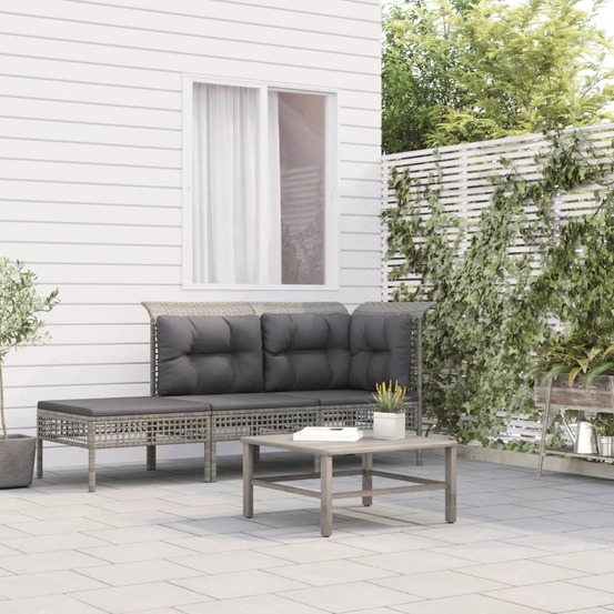 Salon de jardin 3 pcs avec coussins gris résine tressée